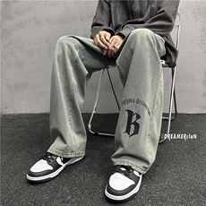 k1023-p55-控78M-5XL抖音美式黄泥高阶拉链黑暗宽松大码牛仔裤，男装牛仔裤，星座116