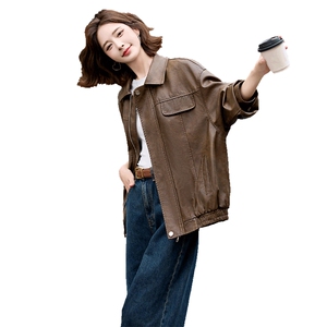 美拉德皮衣外套女早秋学院风棕色皮衣美式痞帅皮夹克2024新款高级图片