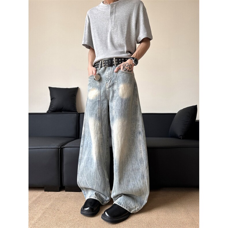 新款复古牛仔裤女美式宽松设计显瘦拖地阔腿裤裤子N671-P53，男装牛仔裤，星座308B-2