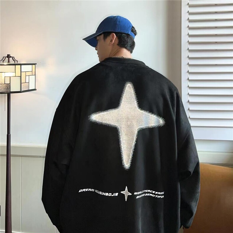 圆领麂皮绒卫衣男宽松反光中性秋冬季印花休闲上衣A071-W16-P60,男装卫衣,电商A071