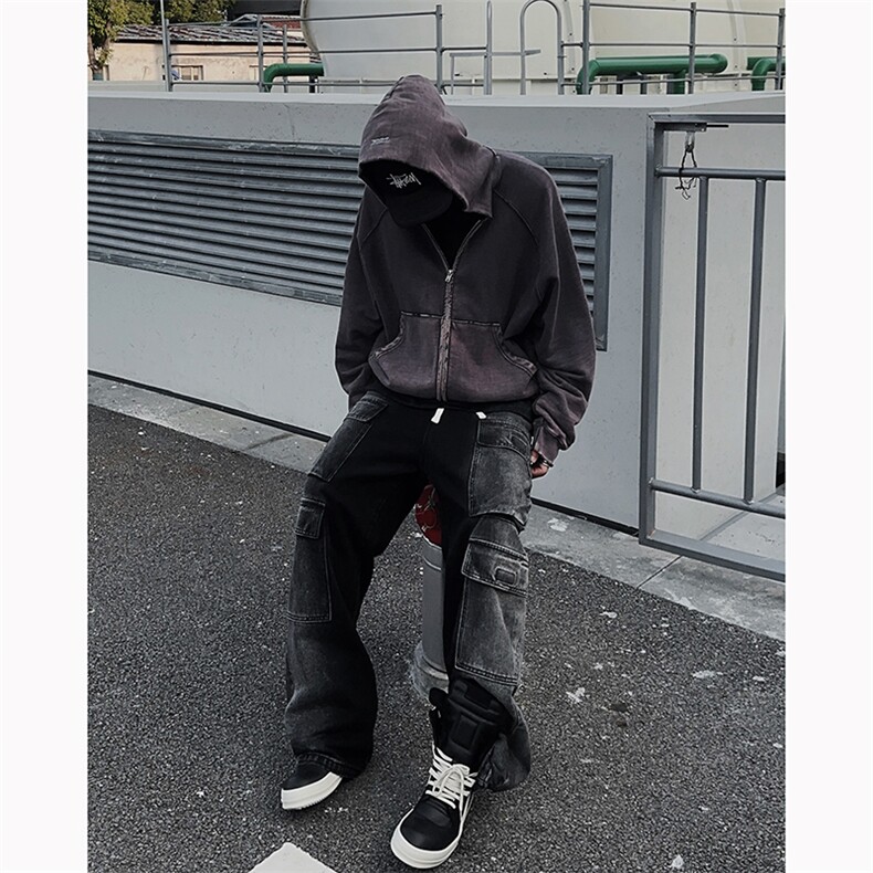B221美式ins高街暗黑小众渐变色宽松工装牛仔裤LK23143-P80控108,男装牛仔裤,电商B221
