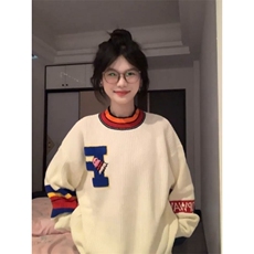 2025新款学院针织衫条纹撞色套头毛衣慵懒宽松上衣圆领毛衣男女，男装针织衫/毛衣，四季星座505