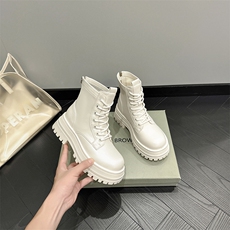 欧洲站厚底系带后拉链马丁靴女2023年秋季新款瘦瘦靴时尚休闲短靴，女鞋马丁靴，电商A223