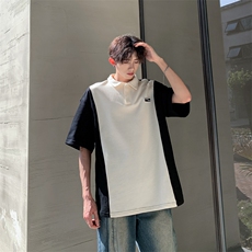 夏季短袖T恤男女拼接撞色POLO领宽松潮牌百搭青少年POLO260-P33，男装Polo衫，星座308B-1