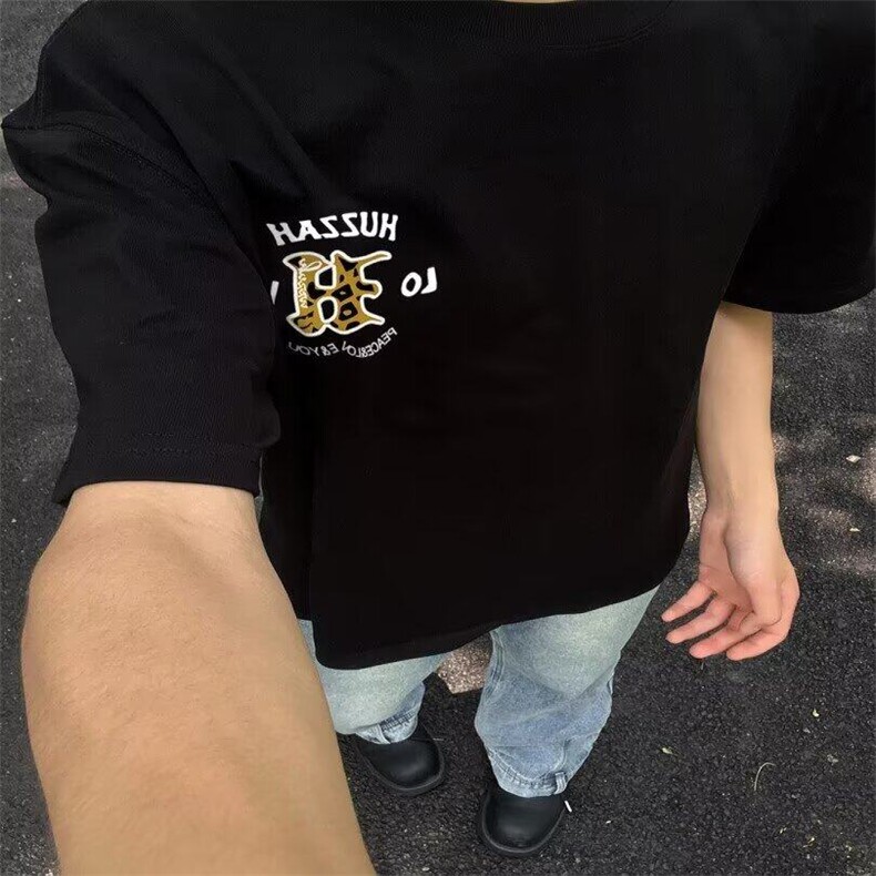 美式高街短袖男夏季穿搭时尚潮流t恤痞帅高级感重磅五分袖T1536,男装T恤,星座1116A（原606A-3）