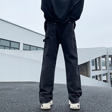 欧美vibe潮牌痞帅炸街阔腿裤oversize裤脚拉链牛仔裤男N1736-P48，男装牛仔裤，星座1008
