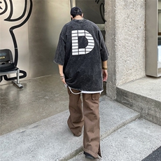 重磅纯棉水洗字母立体印花短袖T恤XZ604-DT101-P45控58，男装T恤，星座604