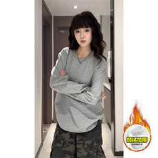 抖音得物高品质美式高街重磅曼巴棉cleanfit螺纹拼接卫衣长袖T恤，男装T恤，电商A486