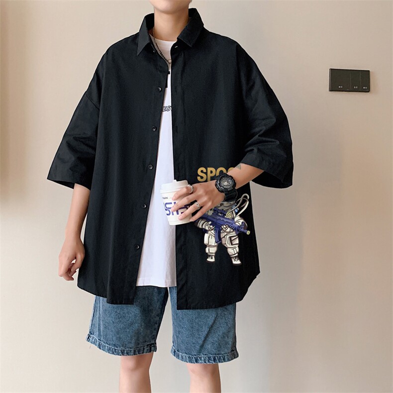 ！夏款港风冰丝衬衣男黑寸衫男白短袖衬衫男DXC285-P30,男装衬衫,电商B371