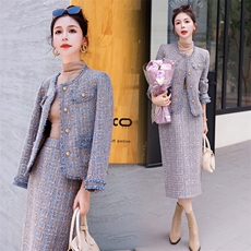 网红小香风直筒裙套装女2024春秋新款高级感名媛气质半身裙两件套，女装套装/套裙，雅静靓衣