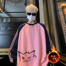 抖音得物供货提供视频秋冬重磅美式宽松织带圆领卫衣07157，男装卫衣，电商A486