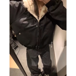 美式帆布水洗重磅座山雕大毛领棉服男女冬季纯色夹克外套-Y20011图片