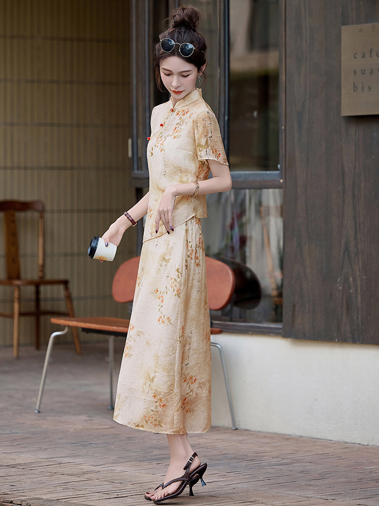 2025新款新中式印花套装女,女装套装/套裙,曼娅璐