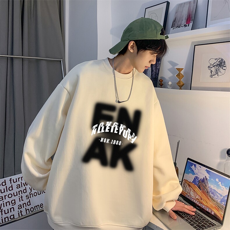 抖音品质美式字母印花宽松百搭圆领卫衣JK23357特批24控39,男装卫衣,星座605(原A050)