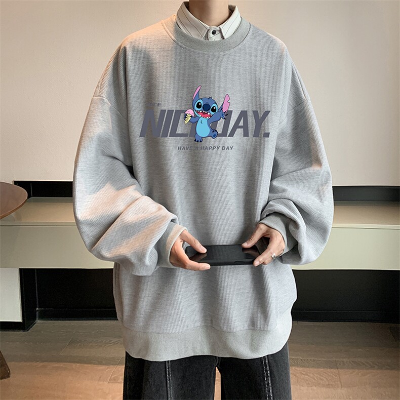 华夫格卫衣圆领卫衣男大码长袖t恤男外套HW76173-P30加绒款-P40,男装卫衣,电商A040