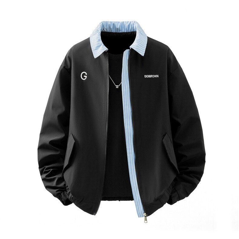 条纹撞色领字母刺绣大码M-5XL夹克男聚酯纤维JK78080P69控98，男装夹克，星座227-7