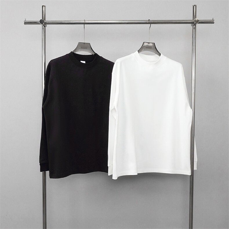 230克重磅精梳纯棉束口版纯色光板螺纹袖口长袖T恤打底衫上衣,男装T恤,电商A443
