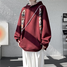 重磅民族风拼接撞色卫衣大码秋冬复古连帽衫外套LW608特P55加绒65，男装民族服装，电商B215