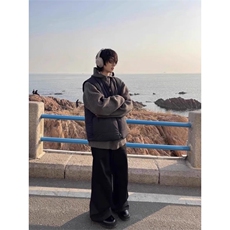 1506-1/ML1081/P62深灰色秋冬高级感慵懒风宽松连帽针织衫外套男1，男装针织衫/毛衣，星座1506-1