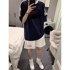 夏季美式高街重磅纯棉三条杠织带撞色男女短袖T恤ZD568-特P30，男装T恤，电商A486
