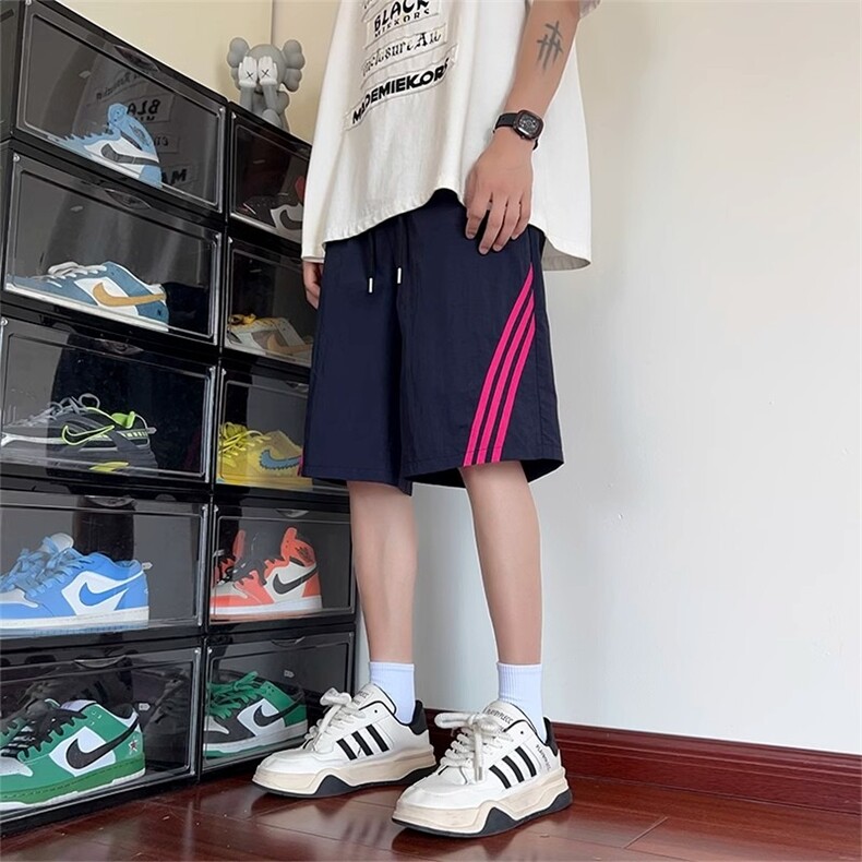 美式三条杠速干短裤男夏季薄款透气五分裤宽松大码休闲沙滩运动裤,男装休闲裤,星座218-1（原230）