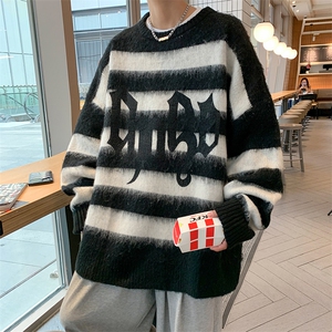 秋冬慵懒针织衫美式宽松高级感oversize条纹套头毛衣男 M1301-P58图片