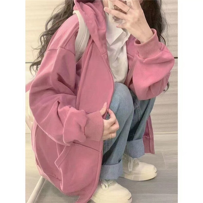 卫衣外套女春秋季2025新款加厚开春连帽开衫即墨韩系慵懒风厚,女装短外套,星座506A