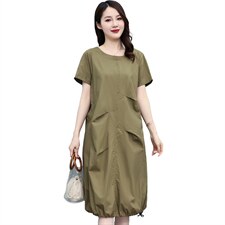 纯棉连衣裙女2024年新款夏季宽松大码遮肚子妈妈显瘦气质中长裙子，女装连衣裙，妃曼
