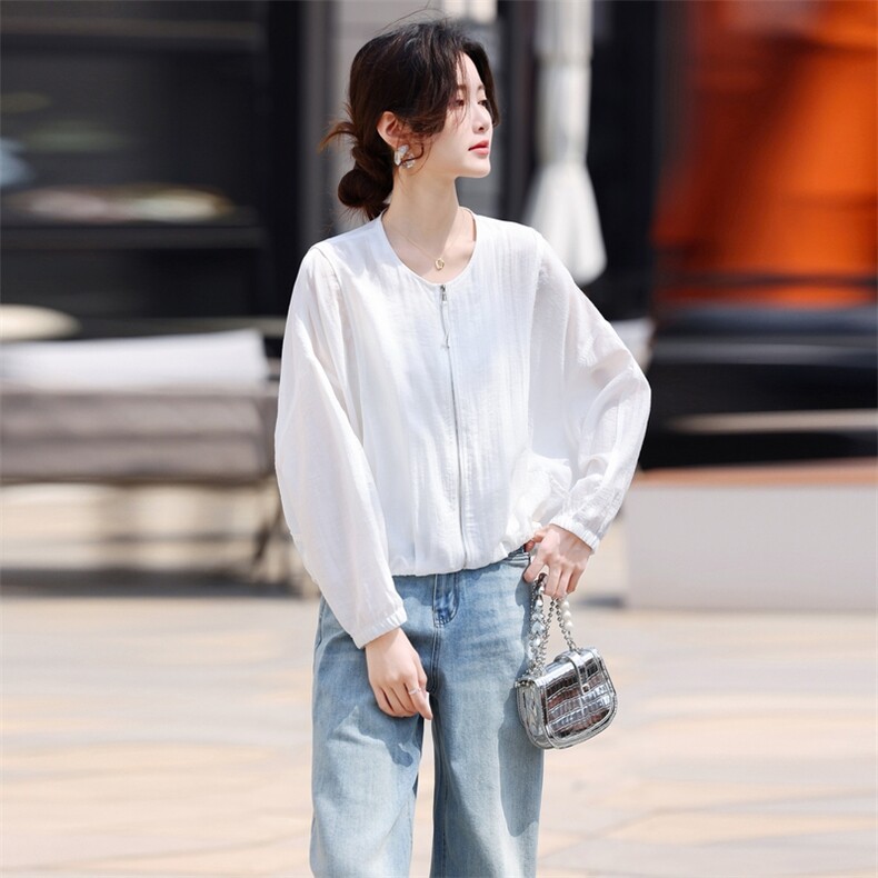 爆【现货】宽松圆领薄款短外套上衣女2025夏季小个子时尚防晒衣,女装防晒衣,鑫源服饰