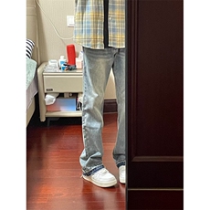 【有货】美式vibe微喇毛边牛仔裤男直筒裤脚破洞裤子D99HH-特P52，男装牛仔裤，星座1007（原301D）