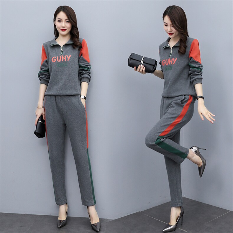 时尚拼接减龄套装女2025新款韩版春秋休闲运动宽松显瘦卫衣两件套,女装套装/套裙,凯瑟曼