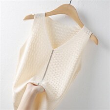 冰丝吊带背心内搭打底衫夏季短款无袖时尚烫钻纯色v领显瘦上衣，女装针织衫/毛衣，美吧服饰