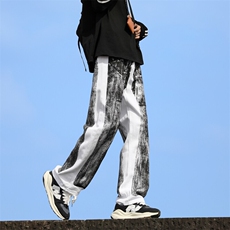 SJ-217-2-HK24872-特P45春秋季宽松直筒扎染牛仔裤男撞色休闲裤，男装牛仔裤，星座217-2