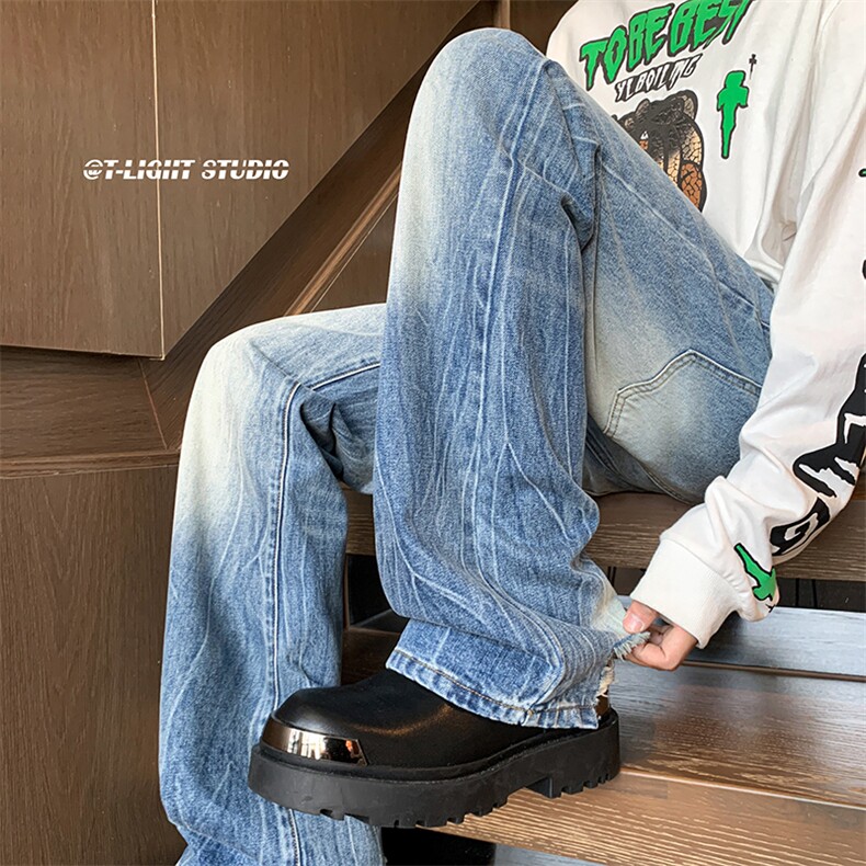 B221美式ins高街暗黑小众个性宽松直筒牛仔裤LK23140-P65控88,男装牛仔裤,电商B221
