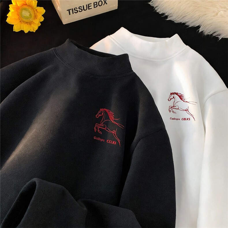 现货/新款重磅半高领刺绣德绒长袖B219A-DR2510-P25/DR2510JR-P35，男装卫衣，电商B219A