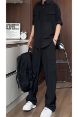 TZ50419076/P70套装冰丝凉感黑色纯色衬衫工装裤两件套男衬衣裤子，男装衬衫，电商A141