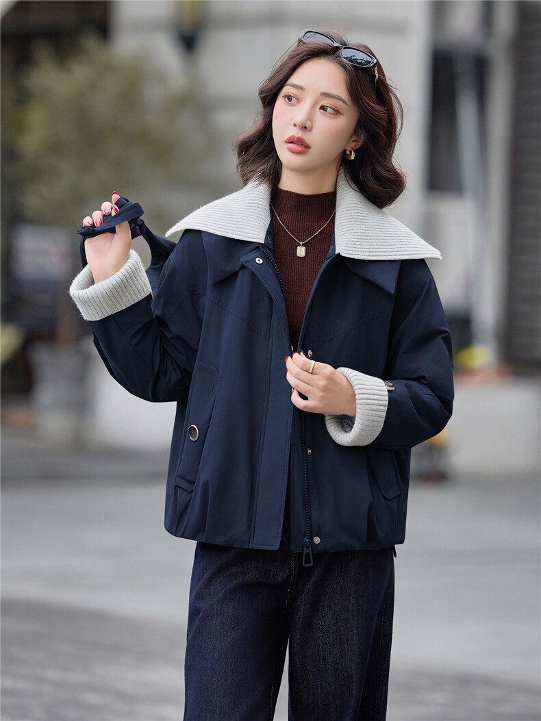 9100时尚针织拼接加绒棉衣外套（送包包）,女装棉衣/棉服,依路服饰