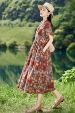 宽松休闲棉麻连衣裙女夏季薄款2025新款遮肚显瘦洋气减龄碎花裙子，女装连衣裙，倪叶myz