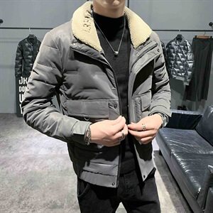 店主风pu皮羽绒服韩版刺绣毛领立领冬季潮男外套C301B-YR01图片