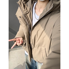 现货5W件冬季三防重磅boxy短款羽绒连帽PU皮棉衣外套防风加厚棉服，男装棉衣，电商A443