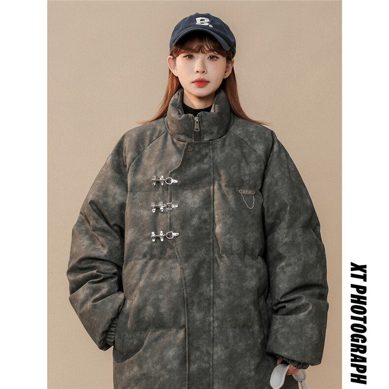 1立领PU皮复古做旧面料金属飞机扣大码M-5XL棉衣MY77726P148控198，男装棉衣，星座226-2