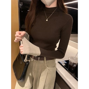 2025款春秋季百搭毛衣女半高领修身内搭上衣黑色针织打底衫图片
