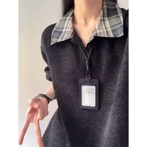 W55-P45 日系复古细格纹长袖衬衫男女春秋慵懒风宽松简约休闲图片