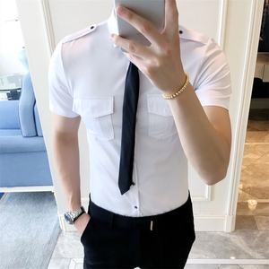 YC099-夏季空少短袖衬衫可定制LOGO大码男夜店酒吧理发店衬衣P35图片