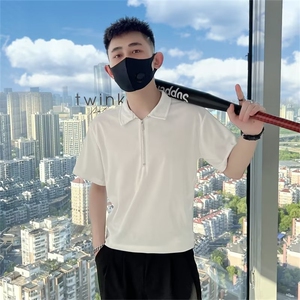 半拉链短袖t恤男polo衫夏季痞帅上衣2024新款高级感半袖 T215图片
