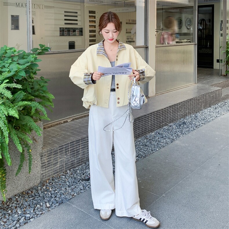 日常休闲风短款黄色夹克外套女春秋超火好看高级小众休闲减龄上衣,女装短外套,2C056