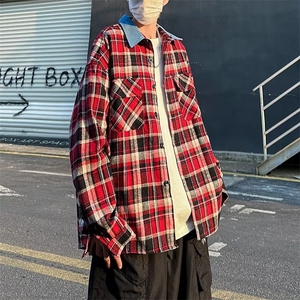 衬衫男韩版潮流格子拼色高街2023春夏季新款ins宽松外套CY104-P38图片