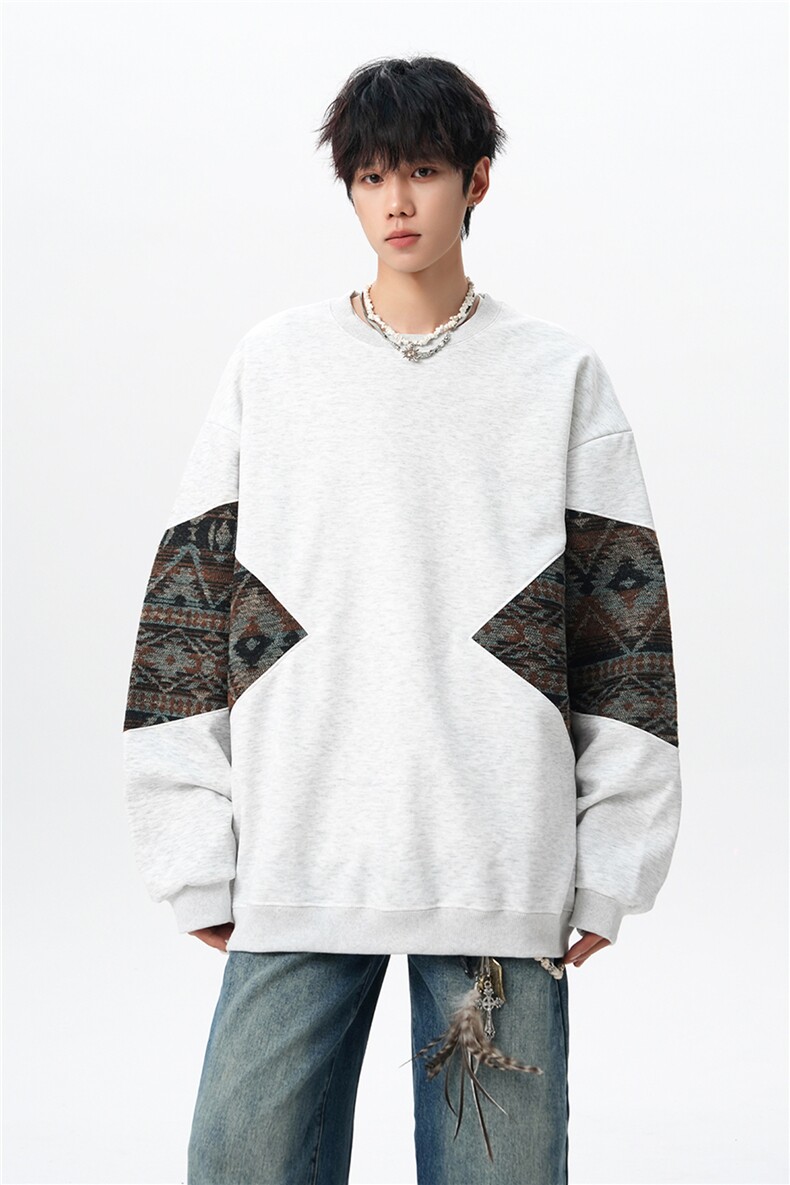 8XL-M春秋季圆领拼接撞色民族风卫衣男新款潮牌上衣服WY005P58,男装民族服装,电商B312