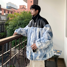 港风酒店鳄鱼纹PU皮棉衣男拼接毛绒外套男8717P138控188，男装棉衣，星座226-1