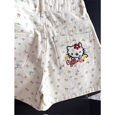 蝴蝶结可爱kitty猫咪牛仔短裤女2025夏新款高腰显瘦直筒阔腿热裤，男装牛仔裤，星座1210-1